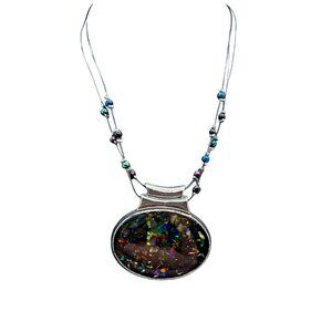 Chico's Necklace Jewelry Statement Black Wire Medalion 20" Adjustable